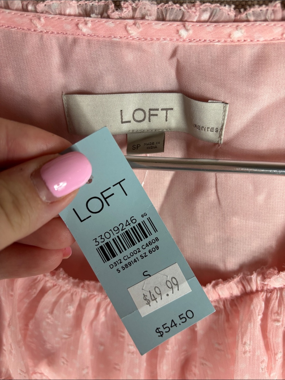LOFT > New with Tags Light Pink Ruffle Swiss Dot Flutter Sleeve Top Small Petite - Picture 3 of 9